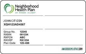 Cartão de seguro saúde de Rhode Island modelo